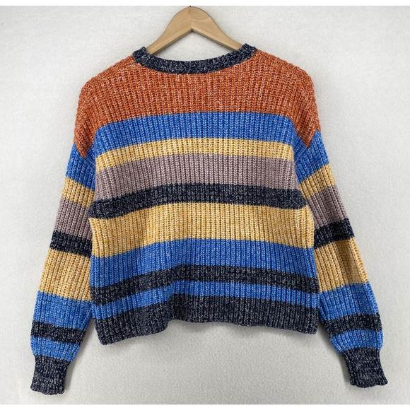C&C CALIFORNIA Sweater L Ribbed Striped Jumper Pullover Blue Orange - Picture 3 of 12